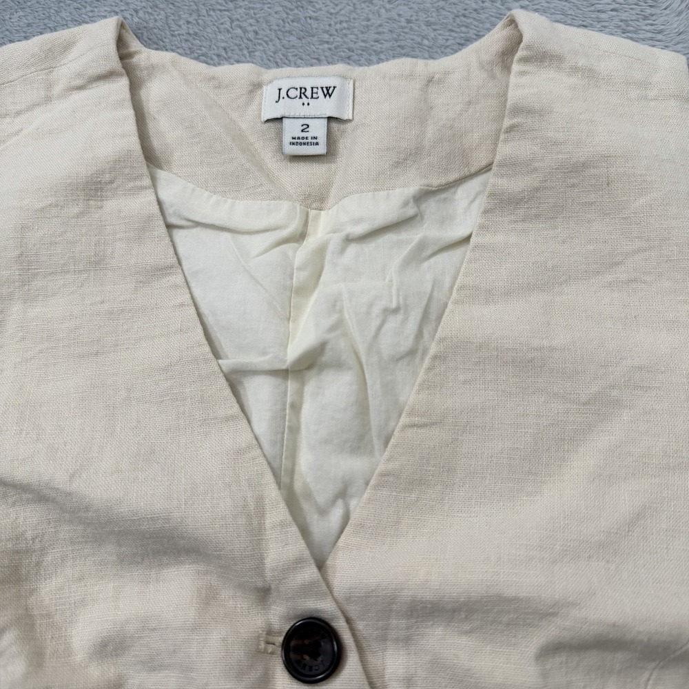 J.Crew Button Front Linen Blend Vest Womens 2 Beige Coastal Preppy Minimalist - Picture 3 of 7